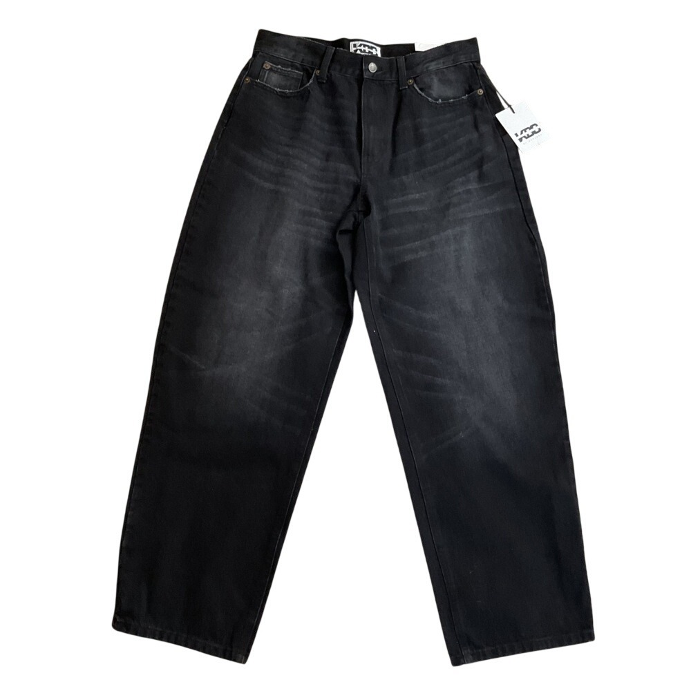 KBB‎ by Kahlana Barfield Brown Barrel Leg Jeans Faded Black Mid Rise Size 8